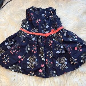 Carter's Navy Floral Dress with Coral Ribbon